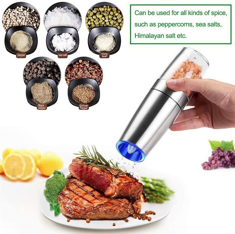 Battery Powered Stainless Silver Automatic Salt or Pepper Grinder